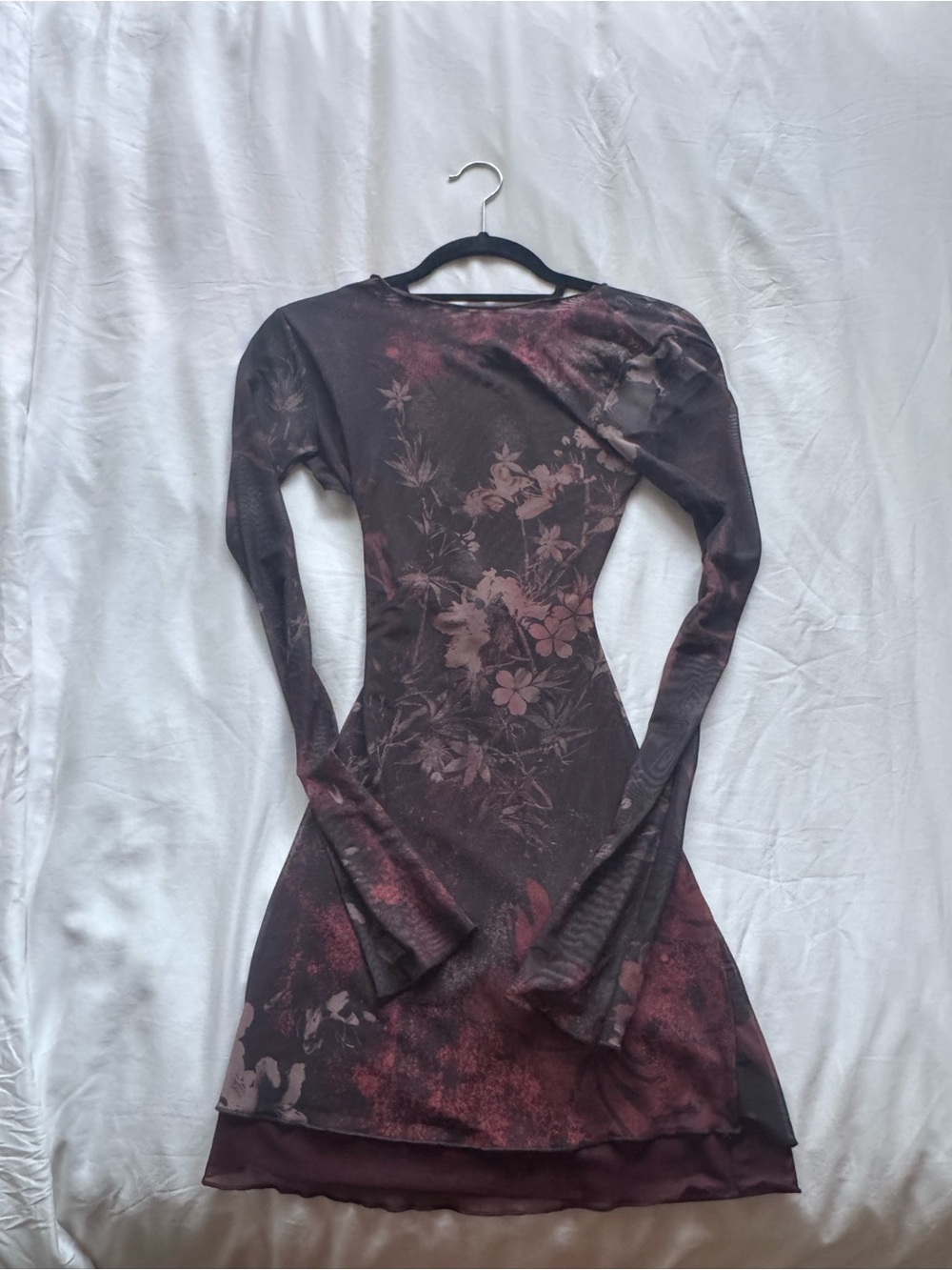 Jaded London Burgundy Floral Long-Sleeve Fit & Flare Dress